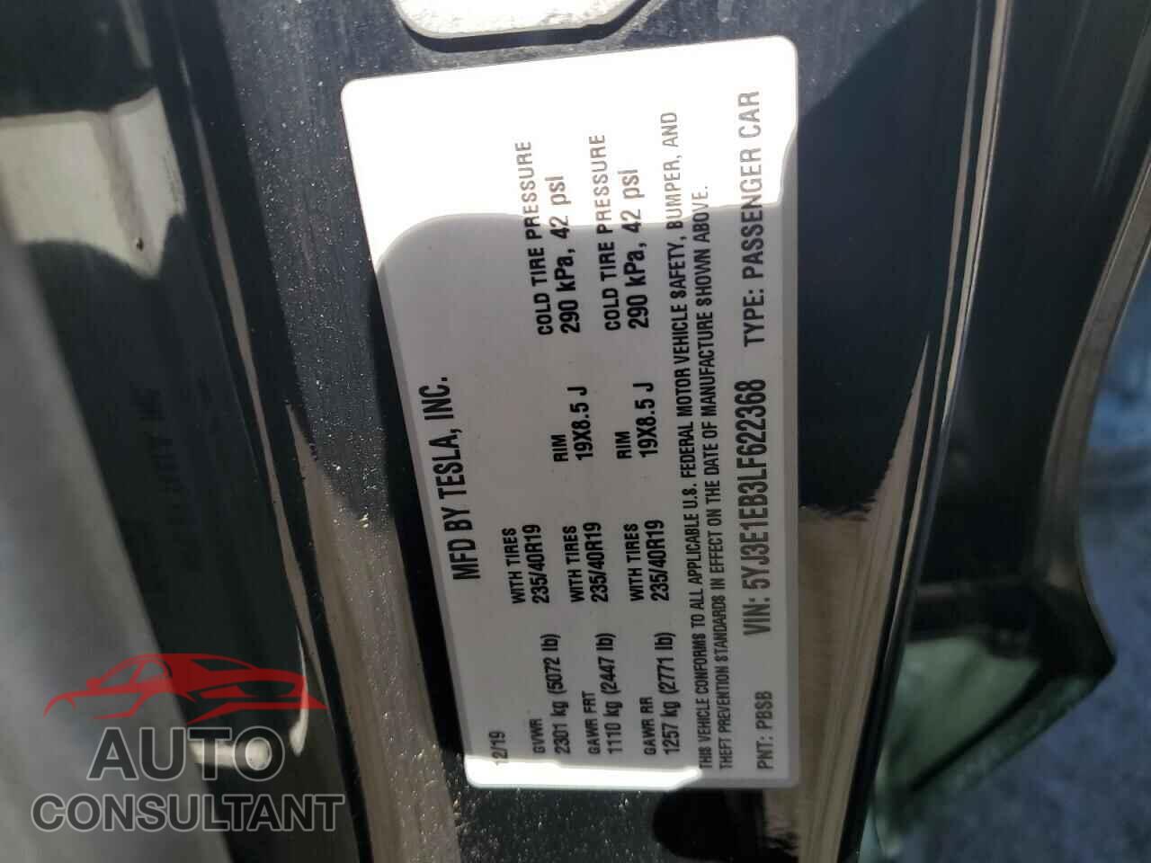 TESLA MODEL 3 2020 - 5YJ3E1EB3LF622368
