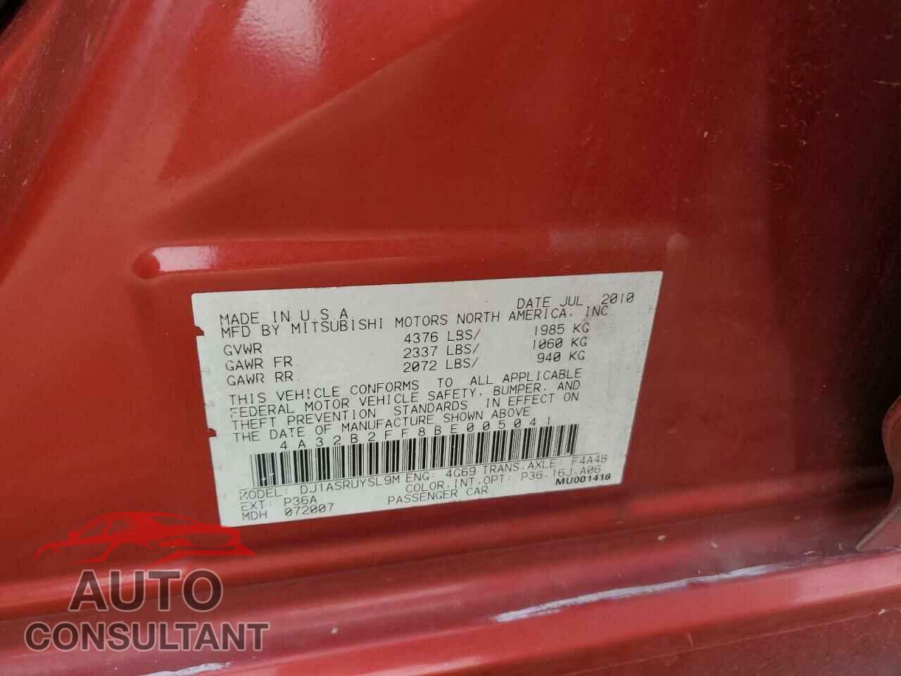 MITSUBISHI GALANT 2011 - 4A32B2FF8BE005041