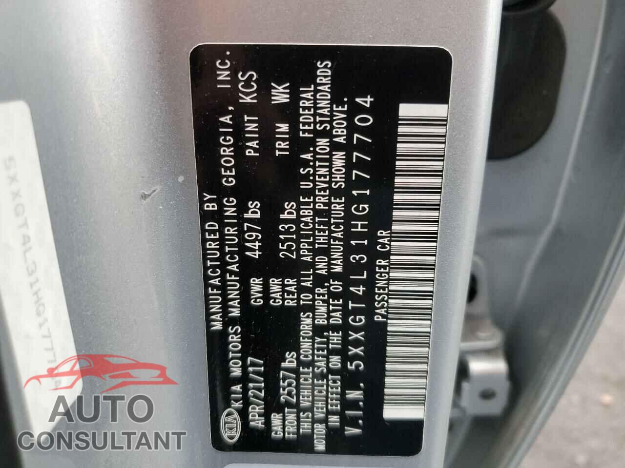 KIA OPTIMA 2017 - 5XXGT4L31HG177704