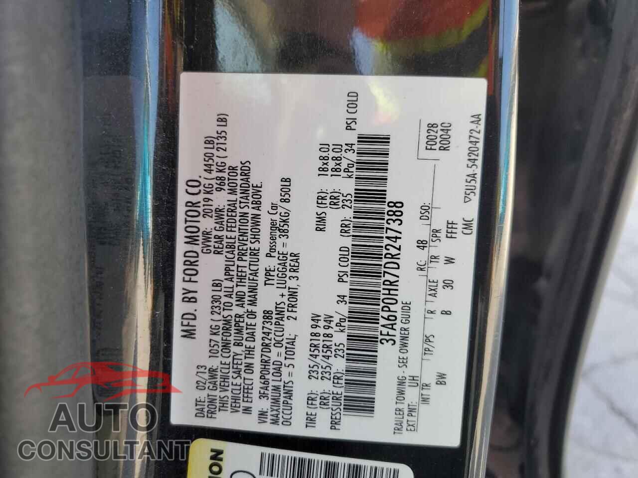 FORD FUSION 2013 - 3FA6P0HR7DR247388