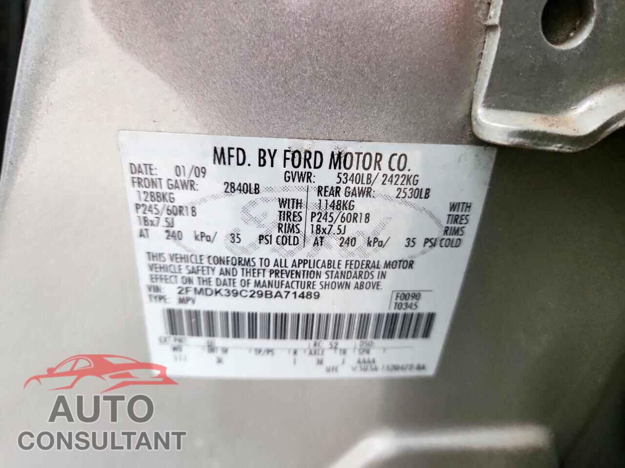 FORD EDGE 2009 - 2FMDK39C29BA71489
