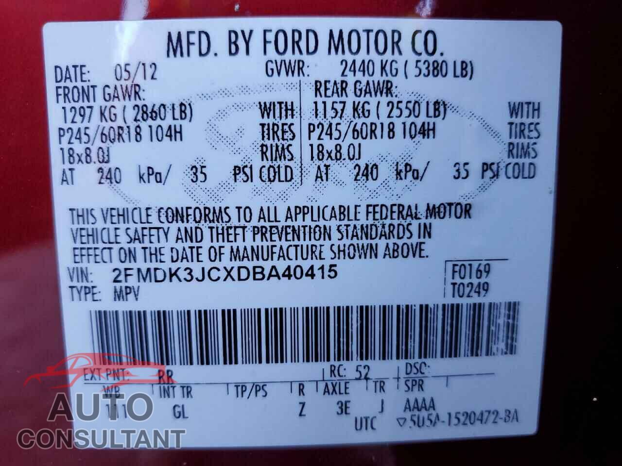FORD EDGE 2013 - 2FMDK3JCXDBA40415