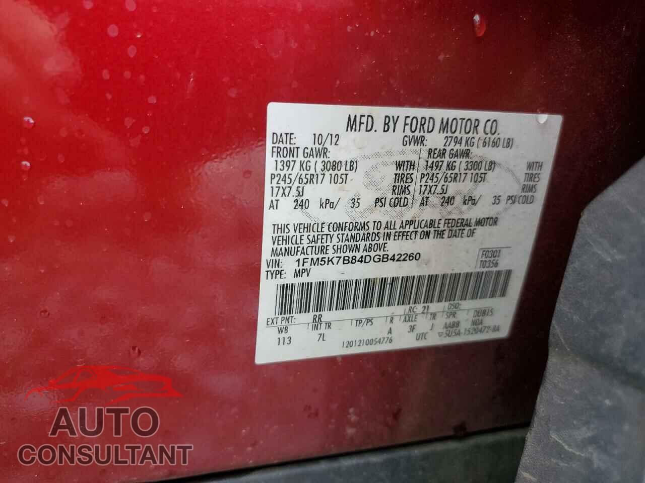 FORD EXPLORER 2013 - 1FM5K7B84DGB42260
