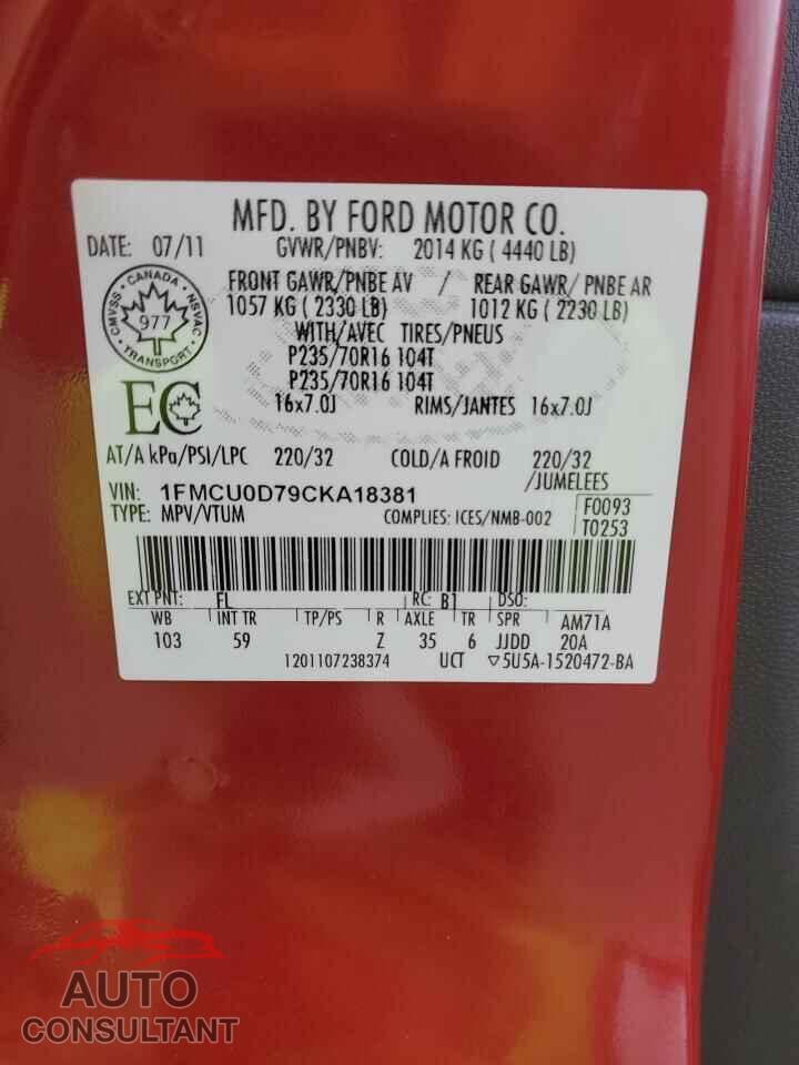FORD ESCAPE 2012 - 1FMCU0D79CKA18381