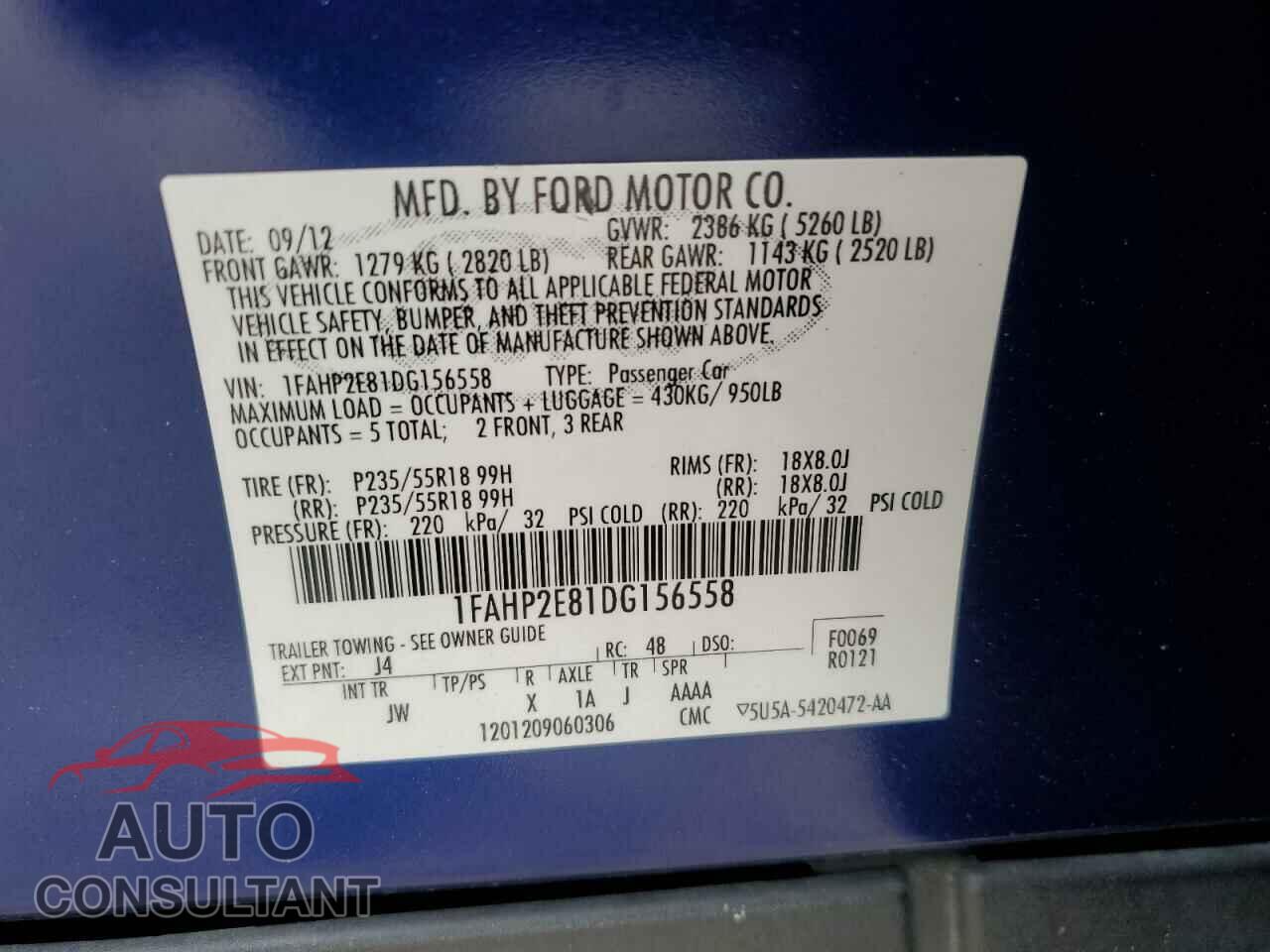 FORD TAURUS 2013 - 1FAHP2E81DG156558