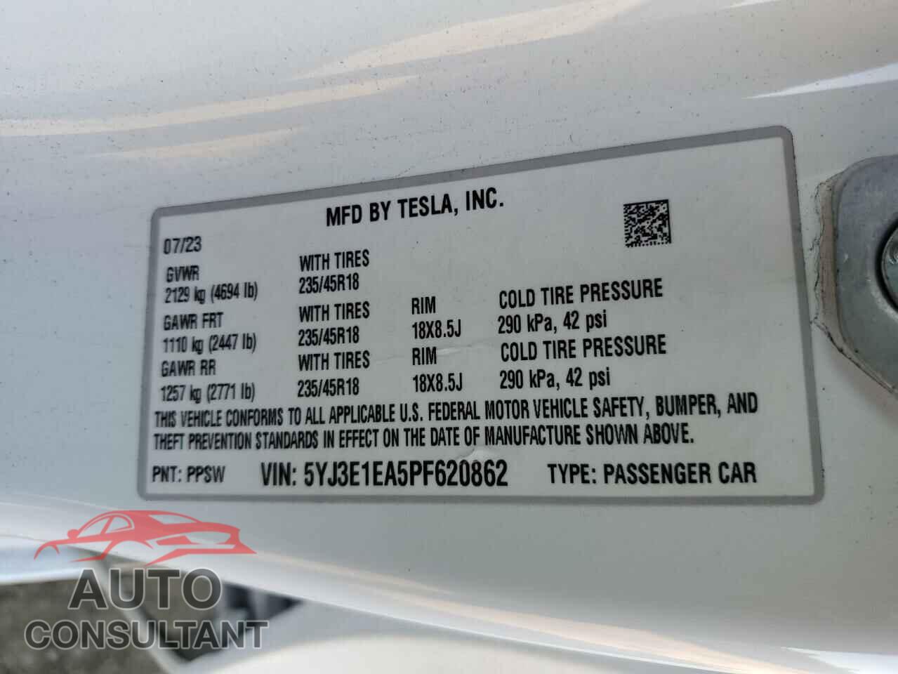 TESLA MODEL 3 2023 - 5YJ3E1EA5PF620862