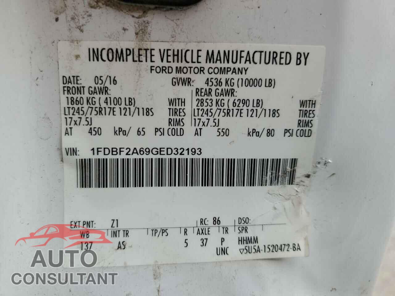 FORD F250 2016 - 1FDBF2A69GED32193
