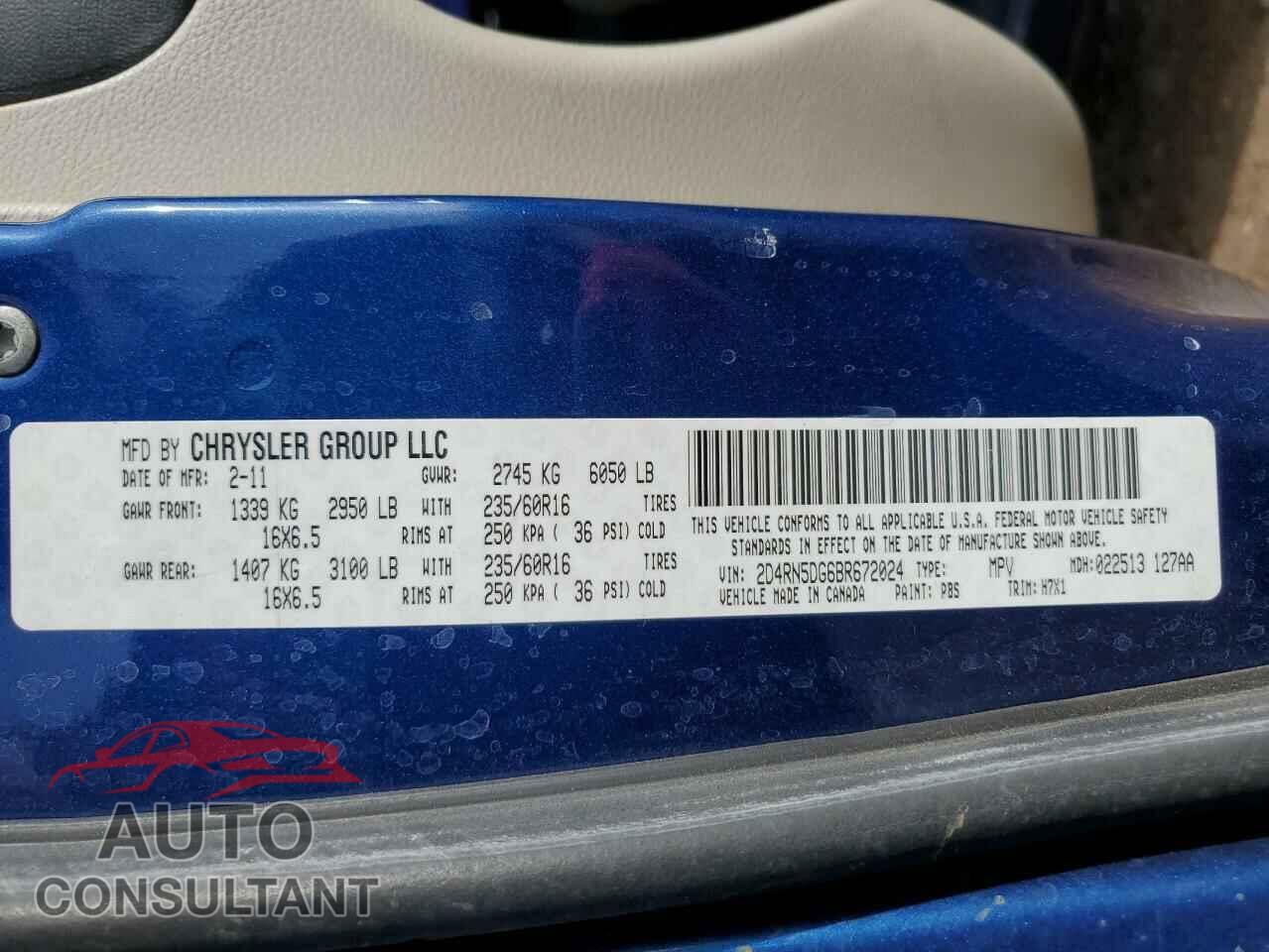 DODGE CARAVAN 2011 - 2D4RN5DG6BR672024