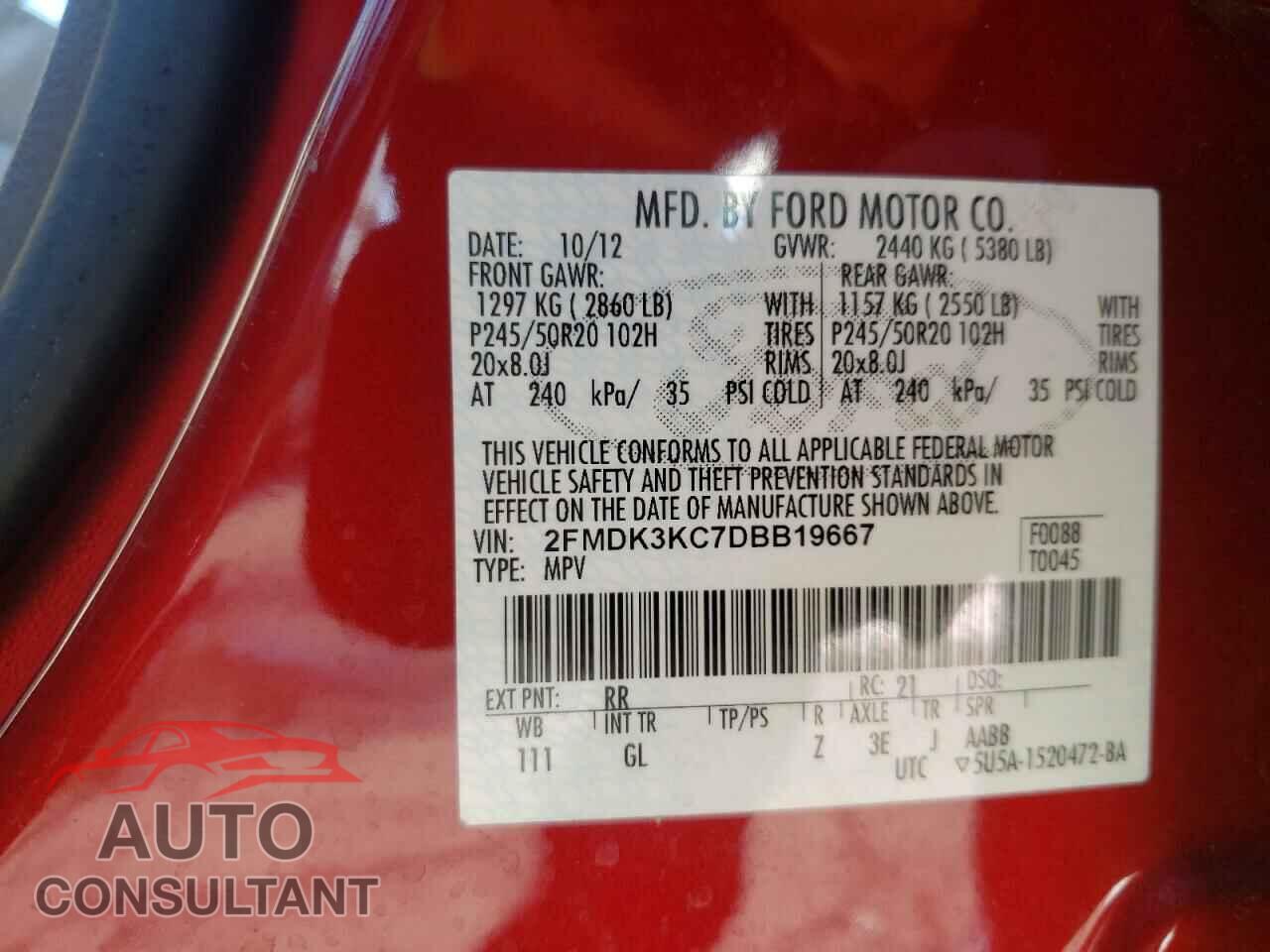 FORD EDGE 2013 - 2FMDK3KC7DBB19667