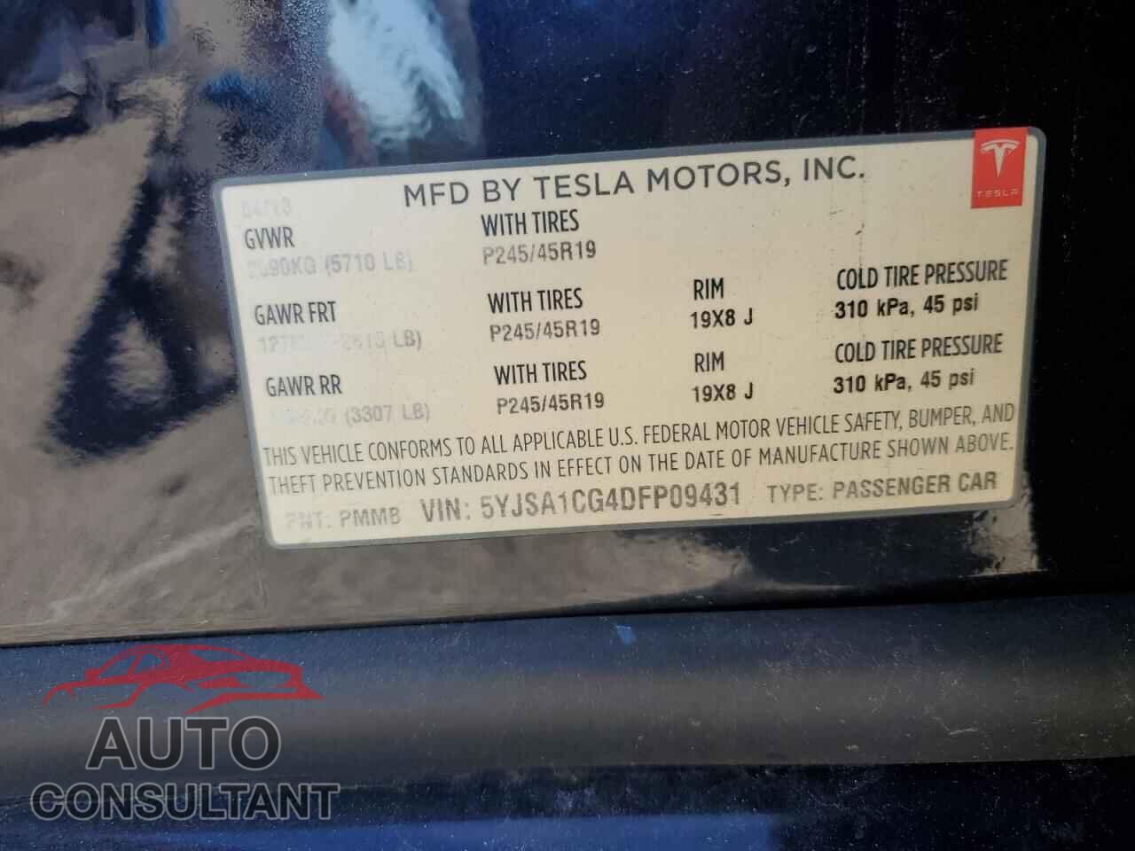 TESLA MODEL S 2013 - 5YJSA1CG4DFP09431