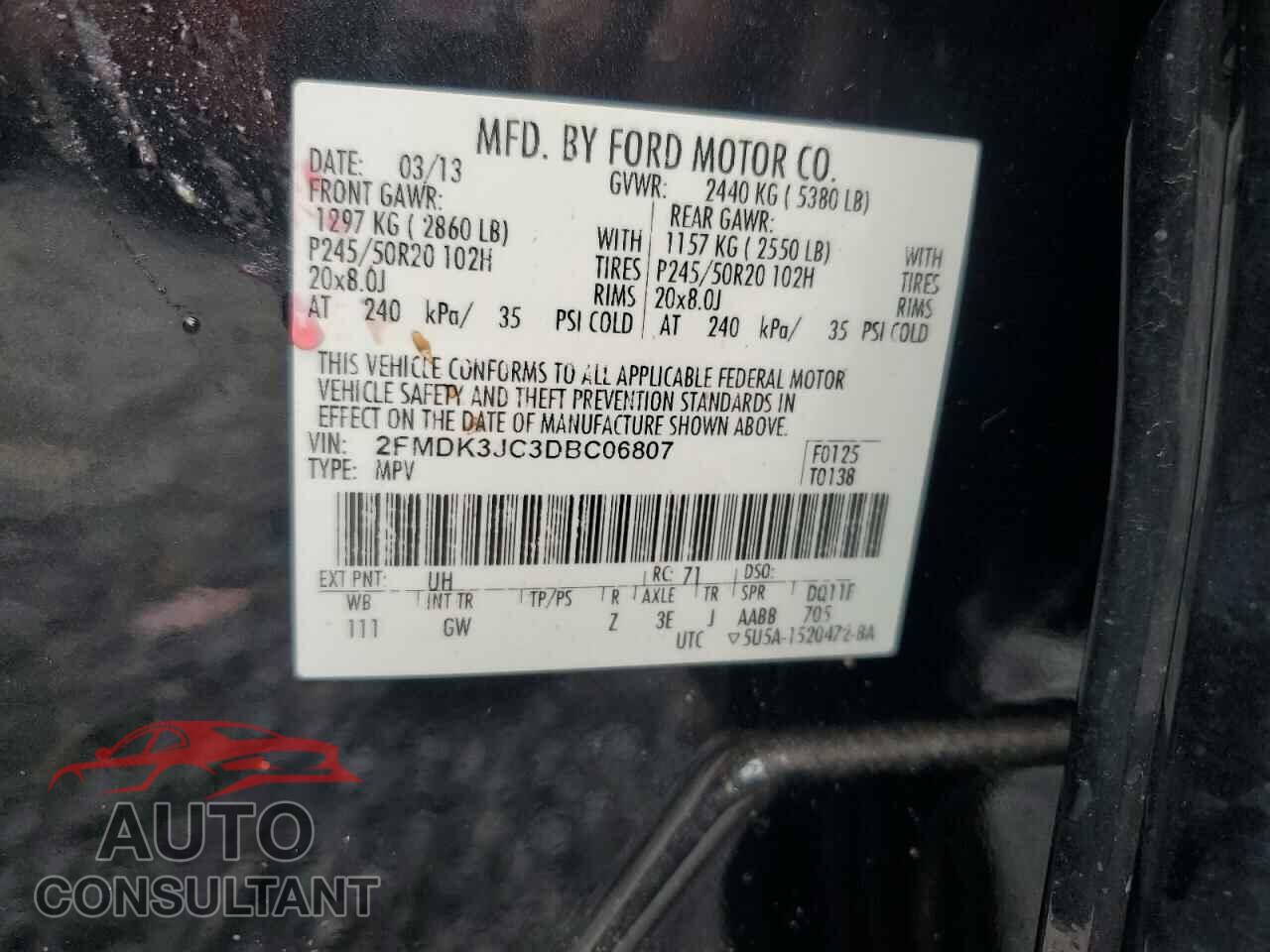 FORD EDGE 2013 - 2FMDK3JC3DBC06807