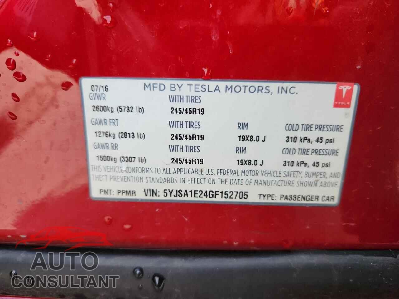 TESLA MODEL S 2016 - 5YJSA1E24GF152705
