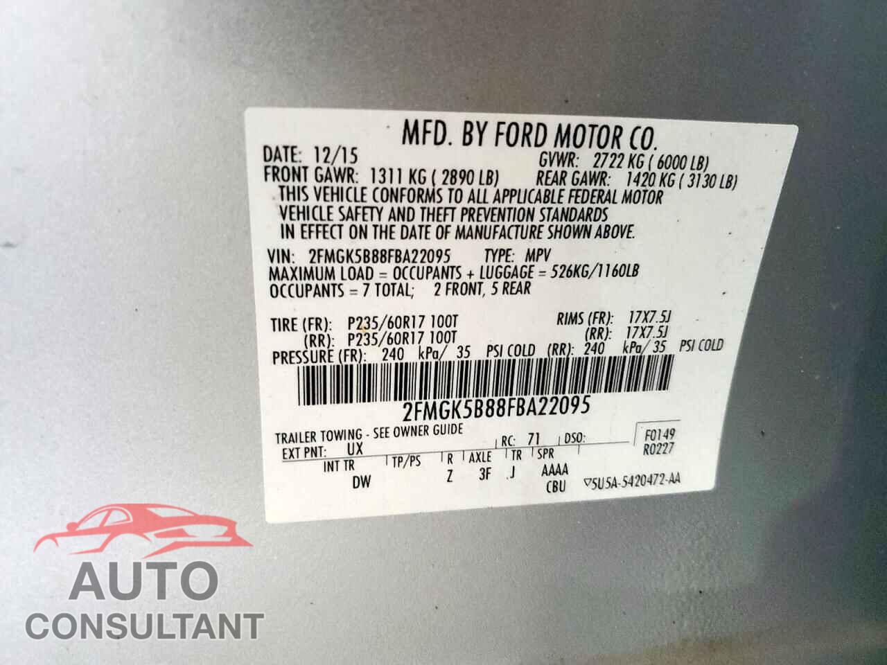FORD FLEX 2015 - 2FMGK5B88FBA22095