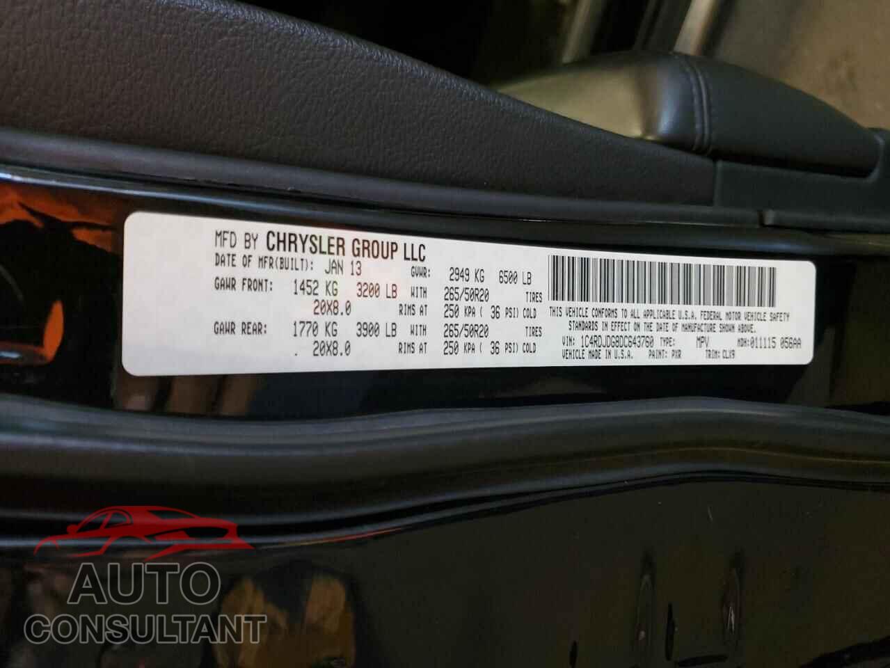DODGE DURANGO 2013 - 1C4RDJDG8DC643760