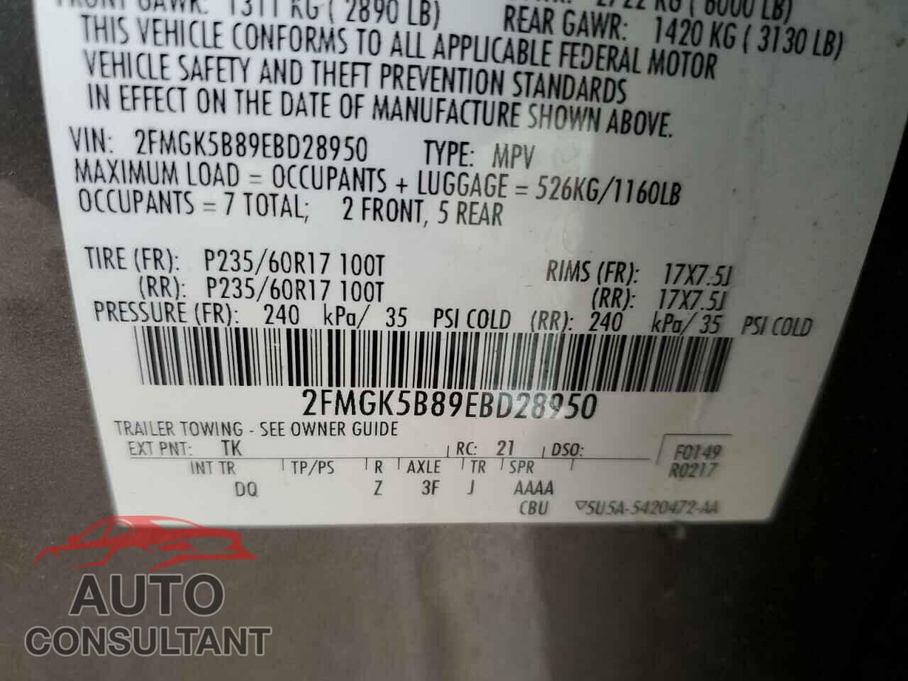 FORD FLEX 2014 - 2FMGK5B89EBD28950