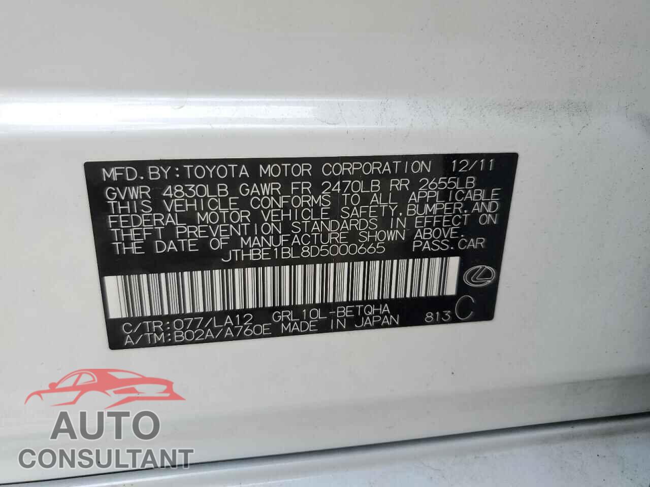LEXUS GS350 2013 - JTHBE1BL8D5000665