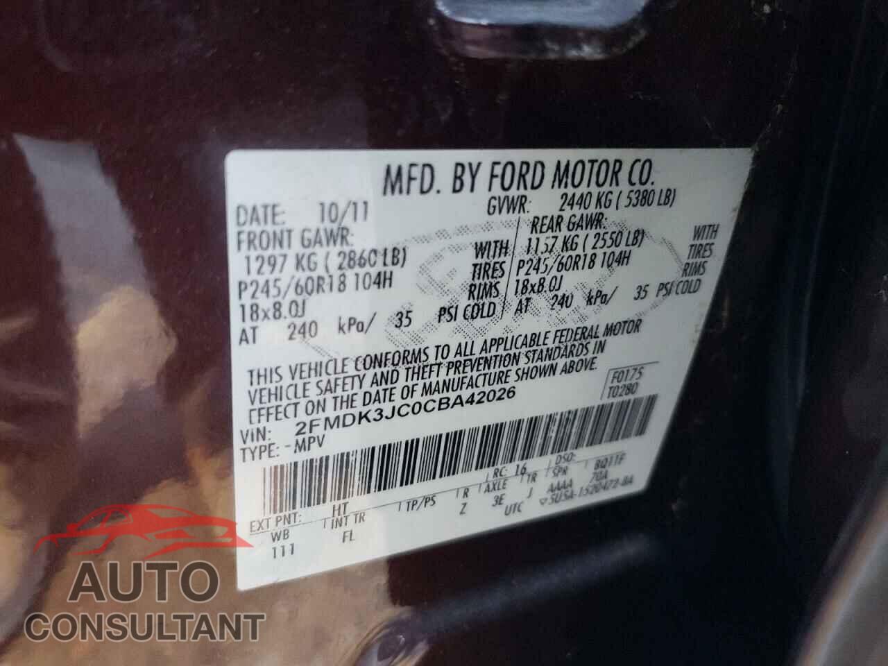 FORD EDGE 2012 - 2FMDK3JC0CBA42026
