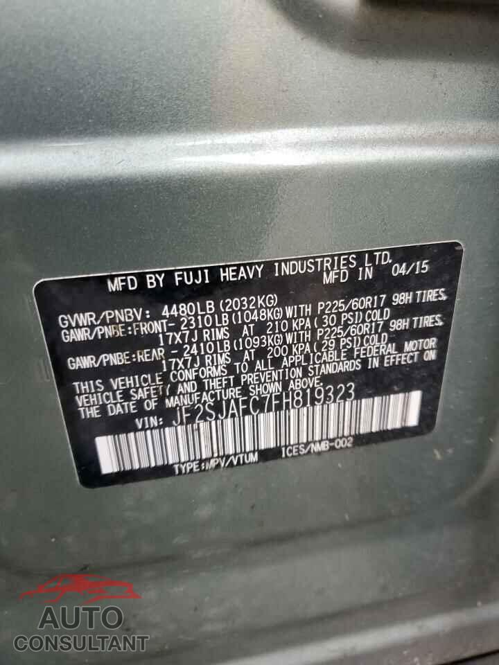 SUBARU FORESTER 2015 - JF2SJAFC7FH819323