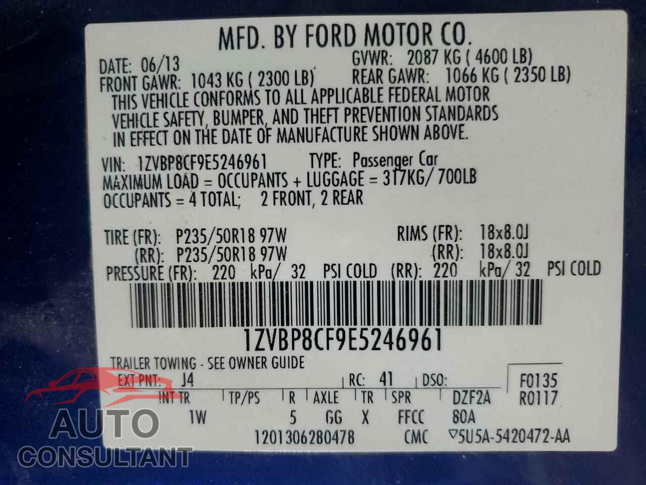 FORD MUSTANG 2014 - 1ZVBP8CF9E5246961