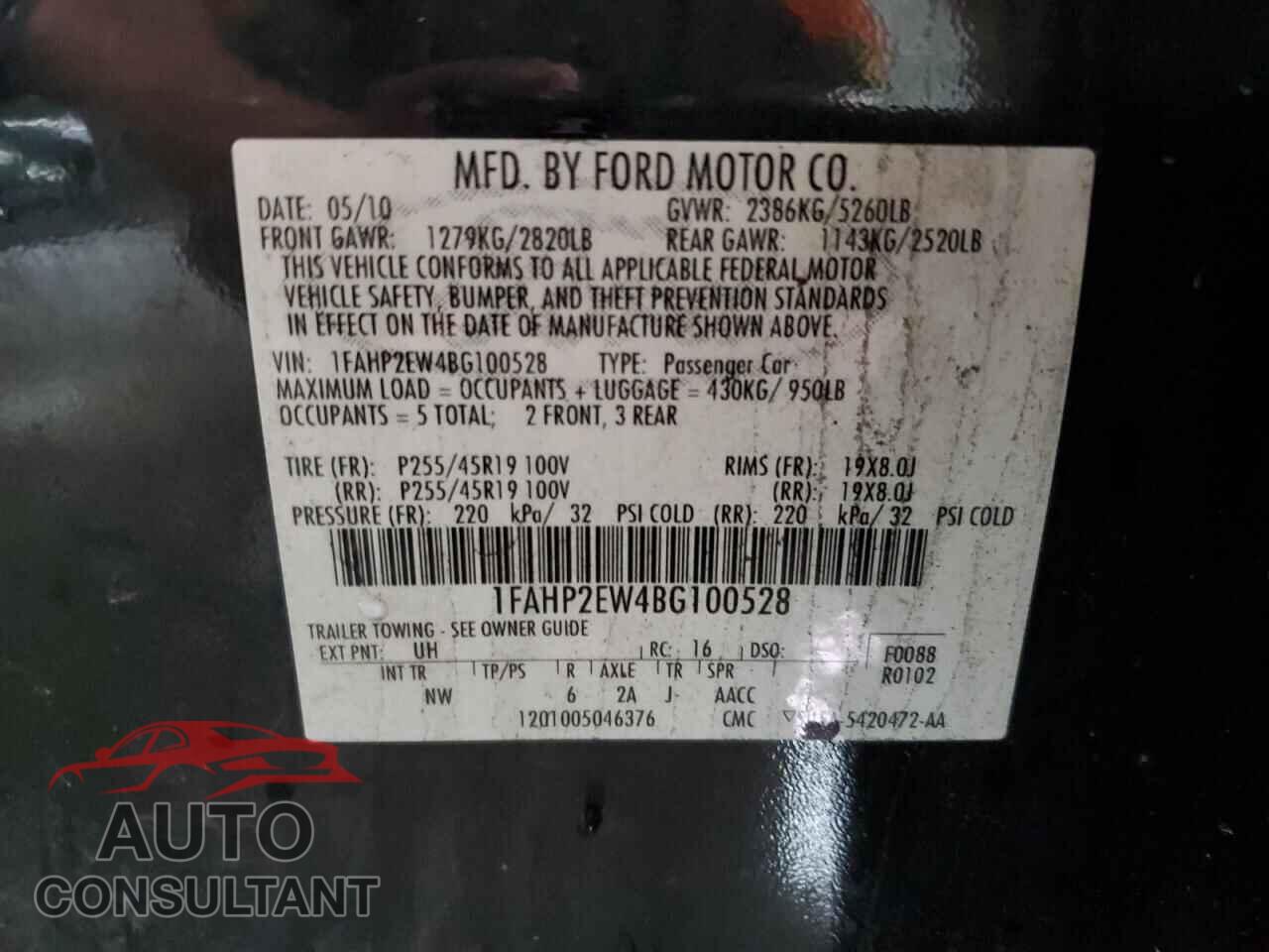 FORD TAURUS 2011 - 1FAHP2EW4BG100528