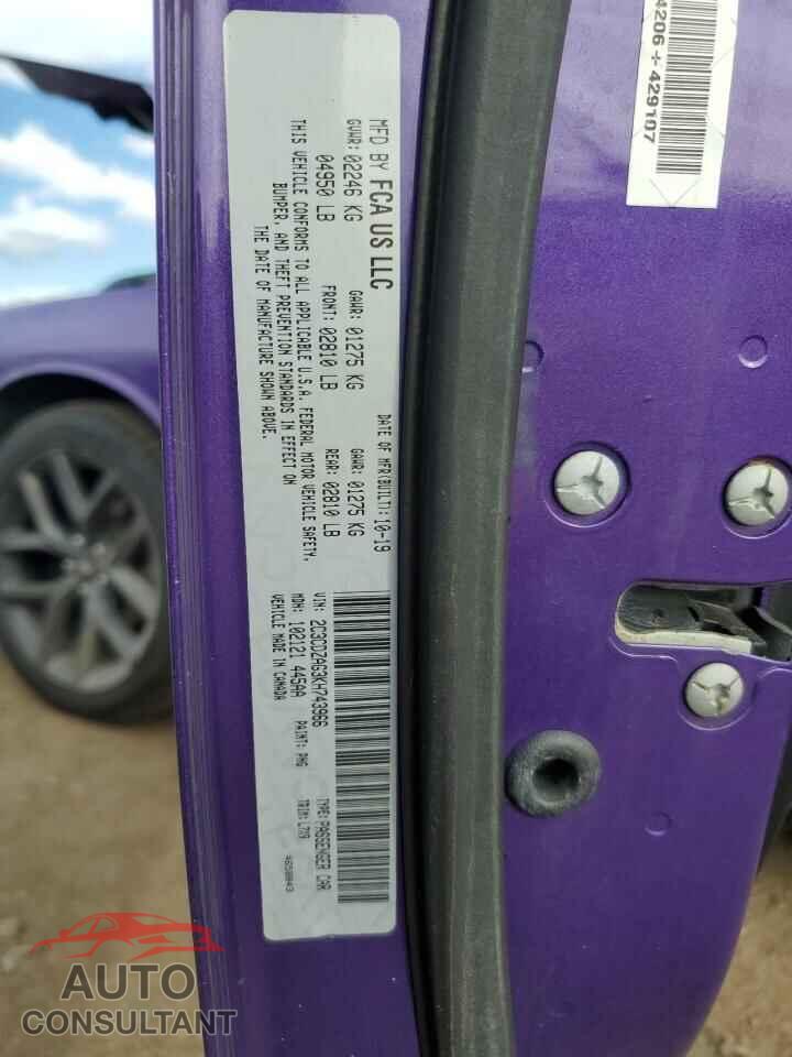 DODGE CHALLENGER 2019 - 2C3CDZAG3KH743966