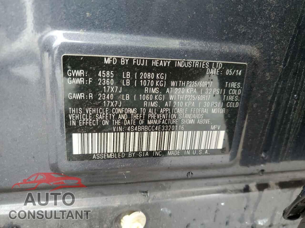 SUBARU OUTBACK 2014 - 4S4BRBCC4E3320116