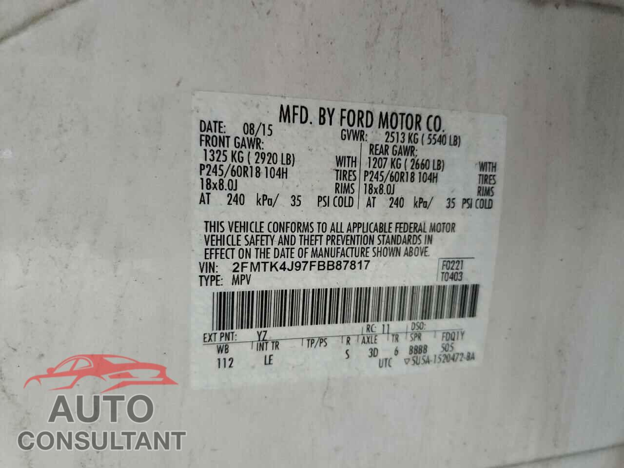 FORD EDGE 2015 - 2FMTK4J97FBB87817