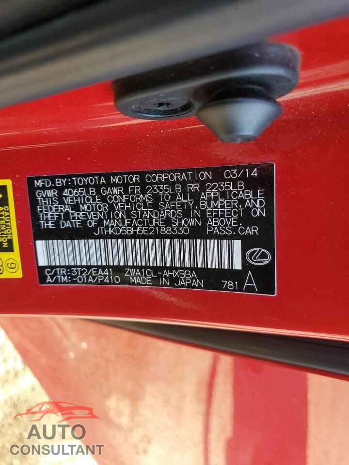 LEXUS CT 200 2014 - JTHKD5BH5E2188330