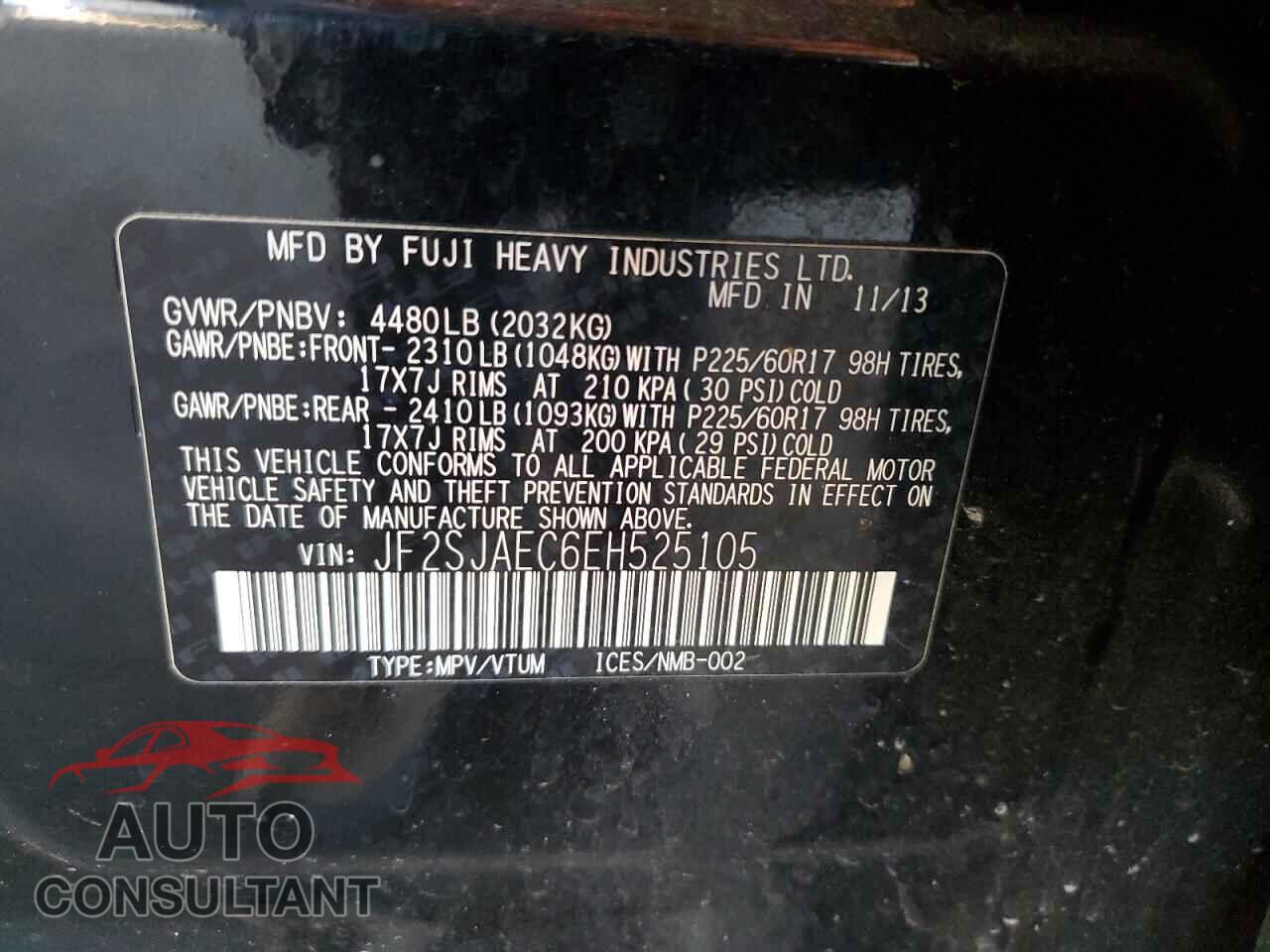 SUBARU FORESTER 2014 - JF2SJAEC6EH525105