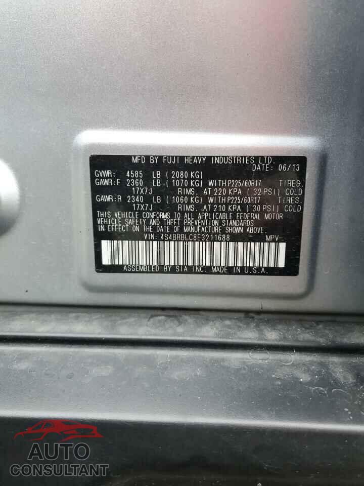 SUBARU OUTBACK 2014 - 4S4BRBLC8E3211688