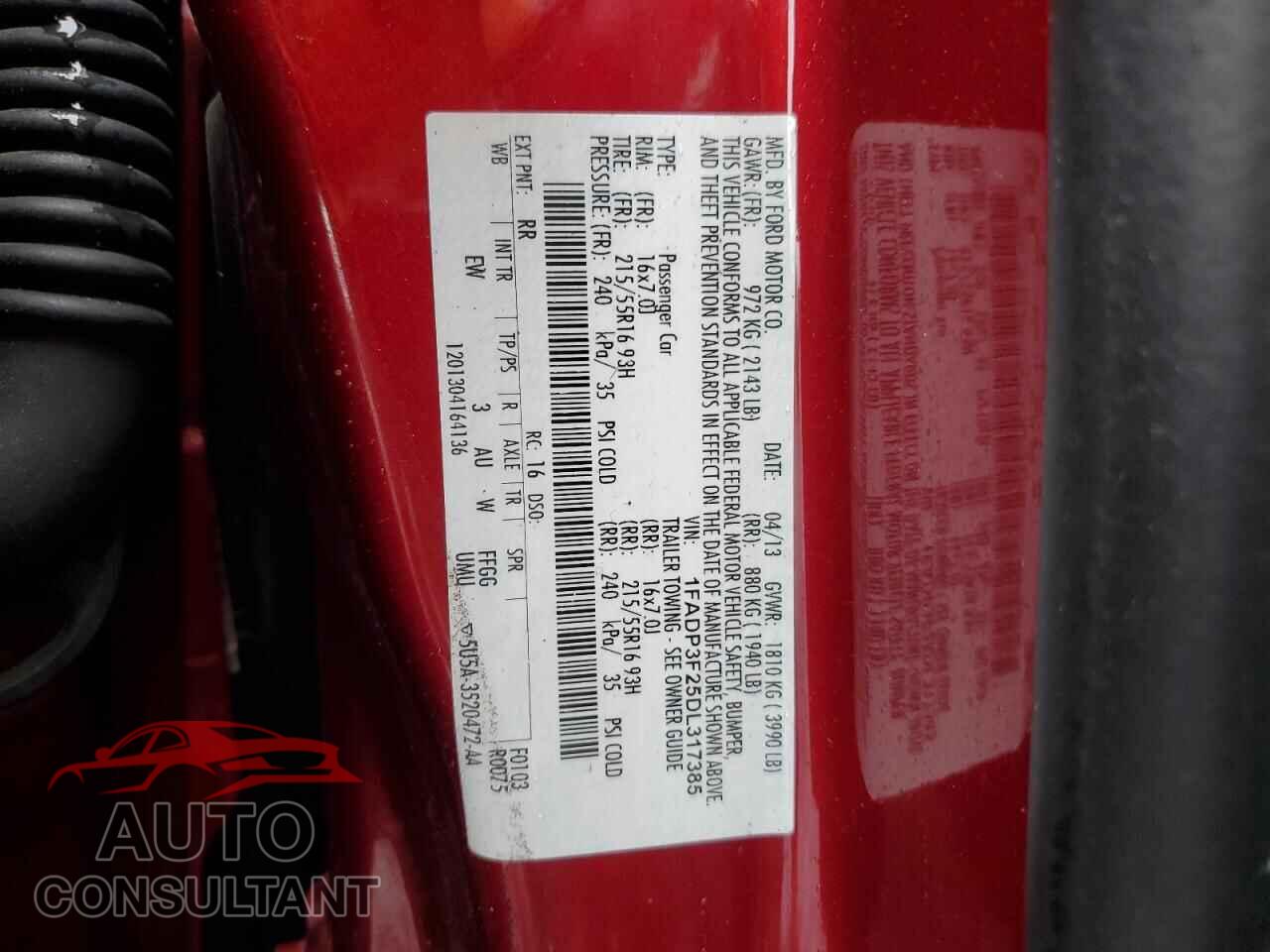 FORD FOCUS 2013 - 1FADP3F25DL317385