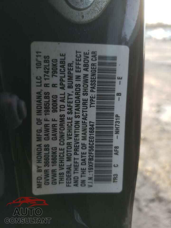 HONDA CIVIC 2012 - 19XFB2F56CE016847