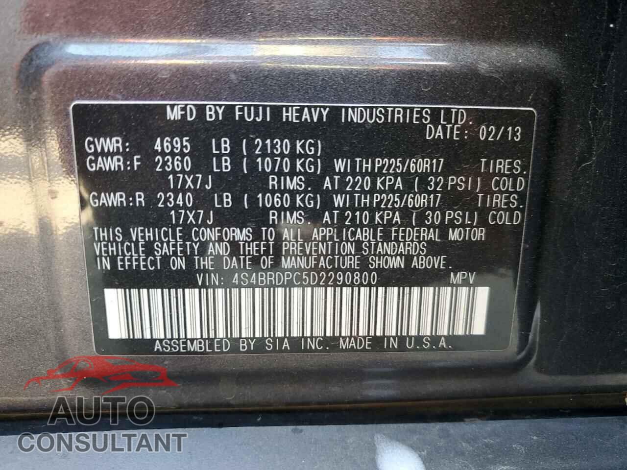 SUBARU OUTBACK 2013 - 4S4BRDPC5D2290800