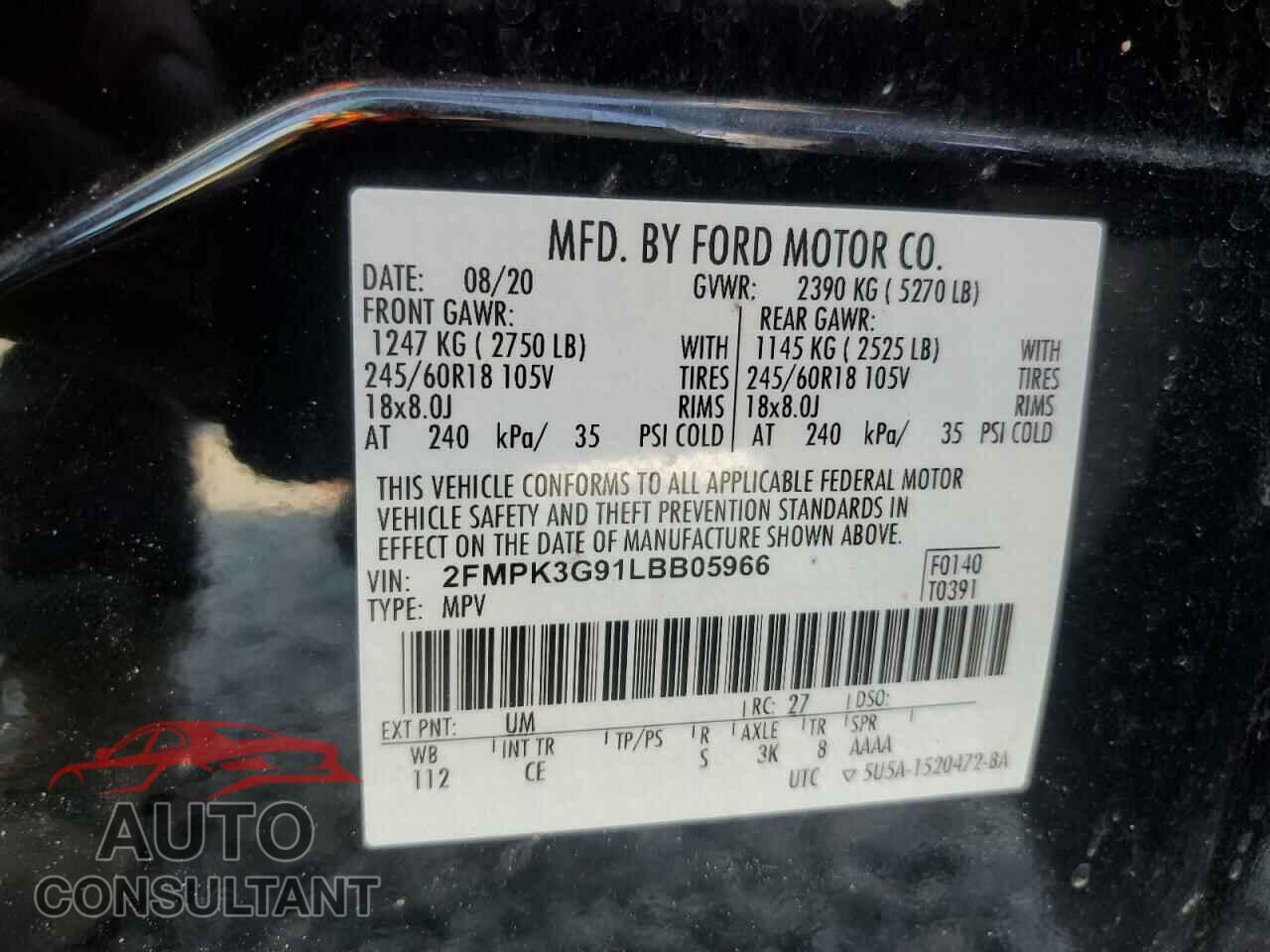 FORD EDGE 2020 - 2FMPK3G91LBB05966