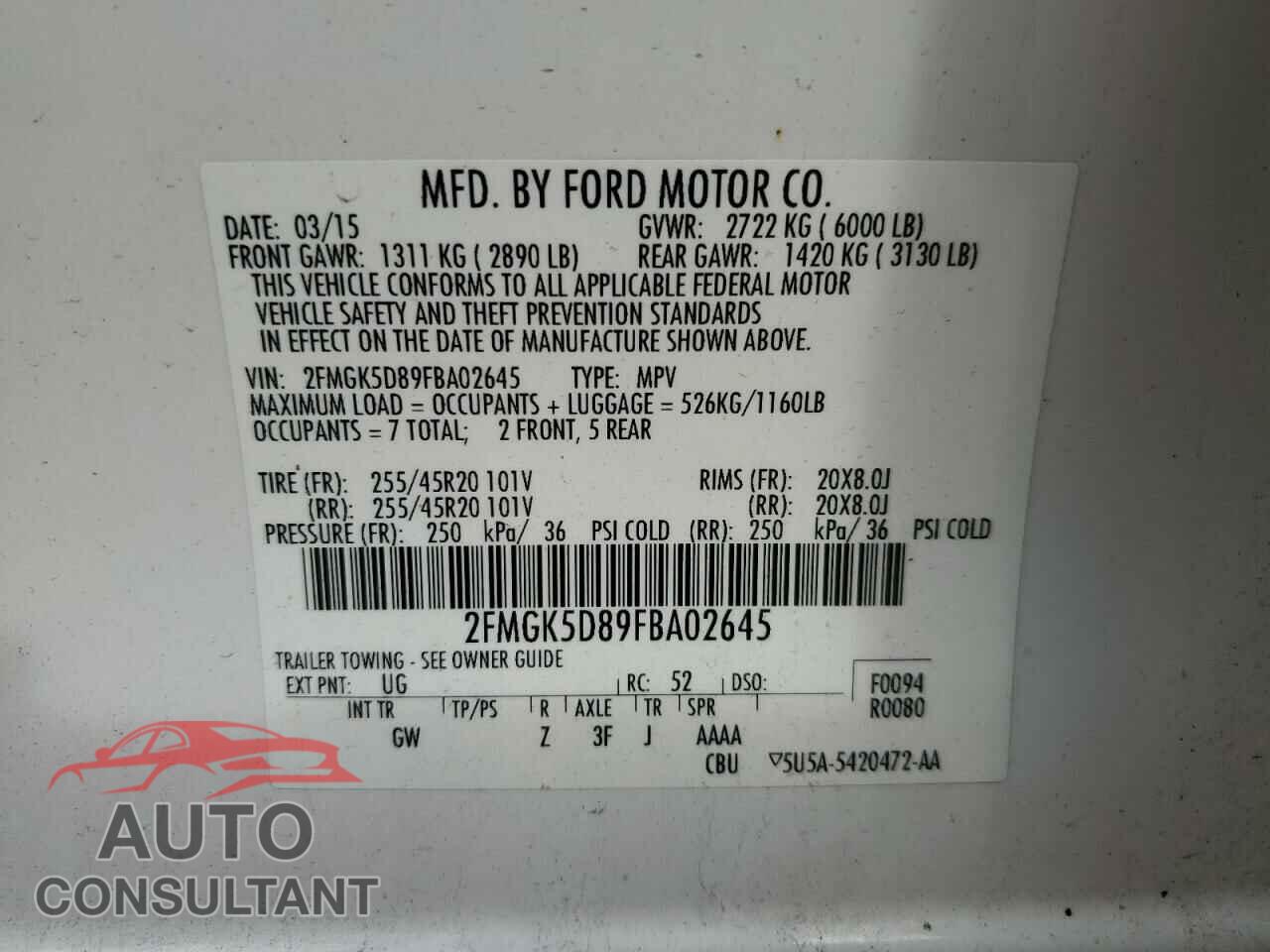 FORD FLEX 2015 - 2FMGK5D89FBA02645