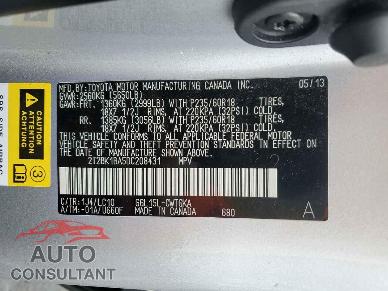 LEXUS RX350 2013 - 2T2BK1BA5DC208431