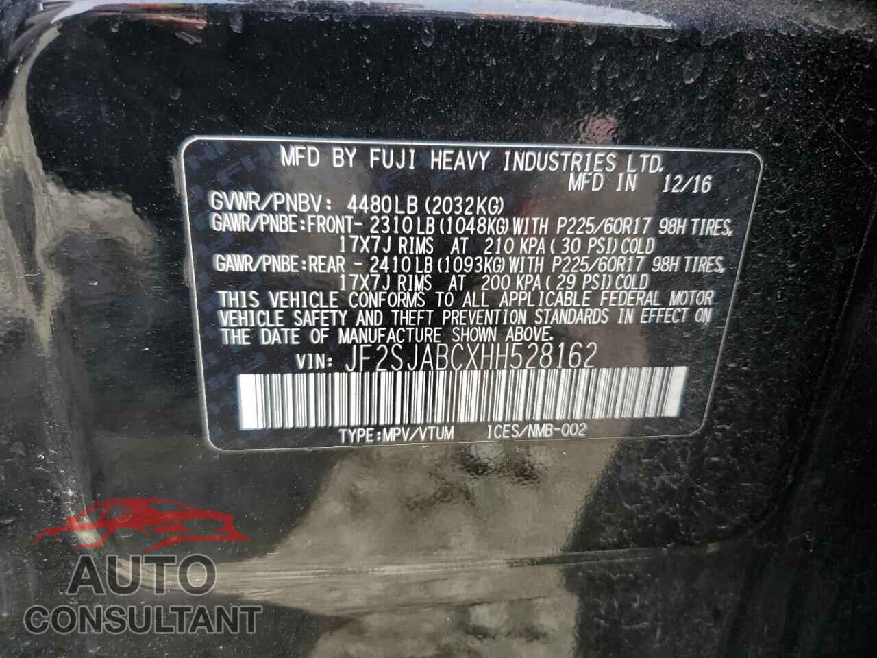 SUBARU FORESTER 2017 - JF2SJABCXHH528162