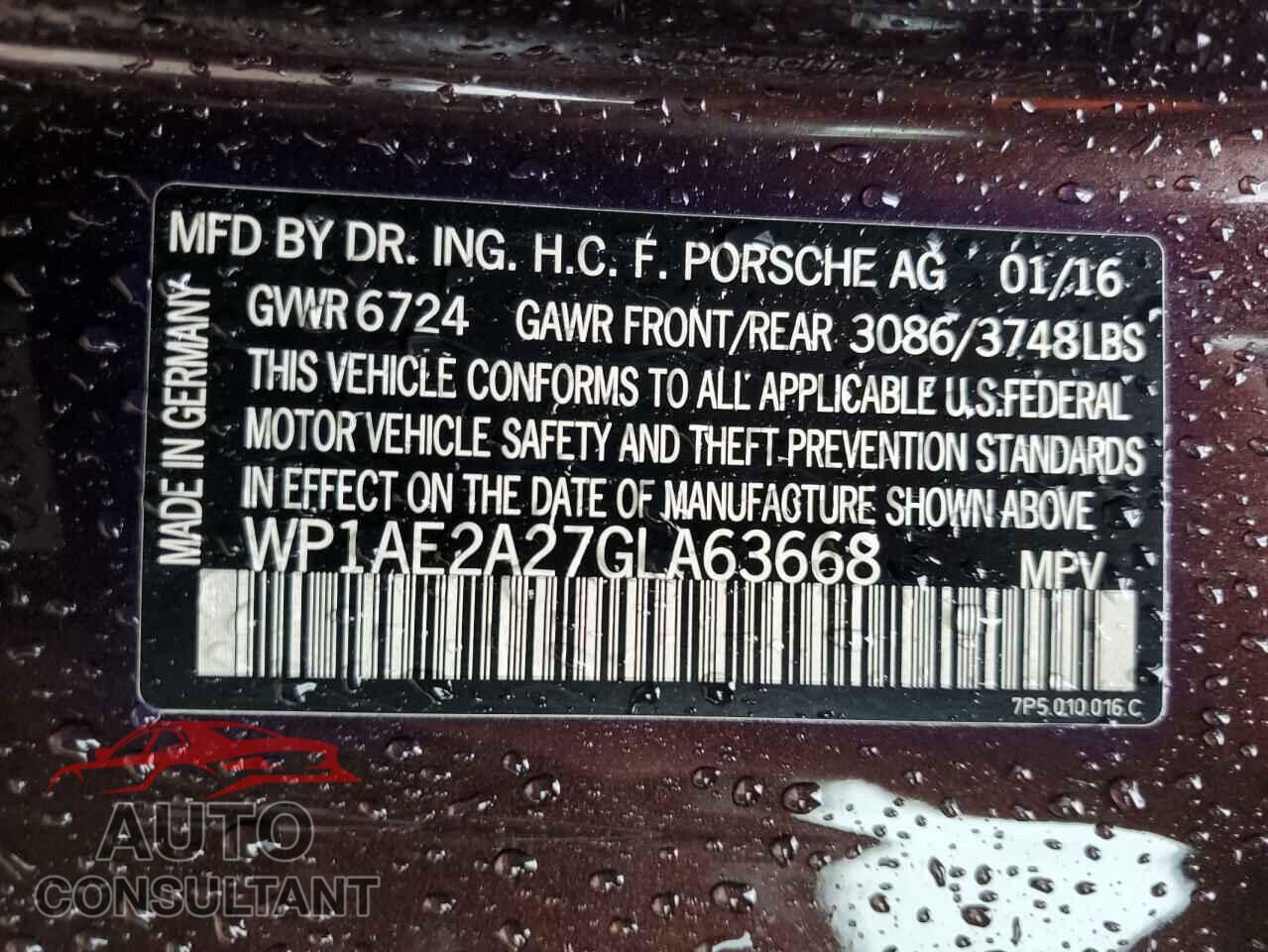 PORSCHE CAYENNE 2016 - WP1AE2A27GLA63668