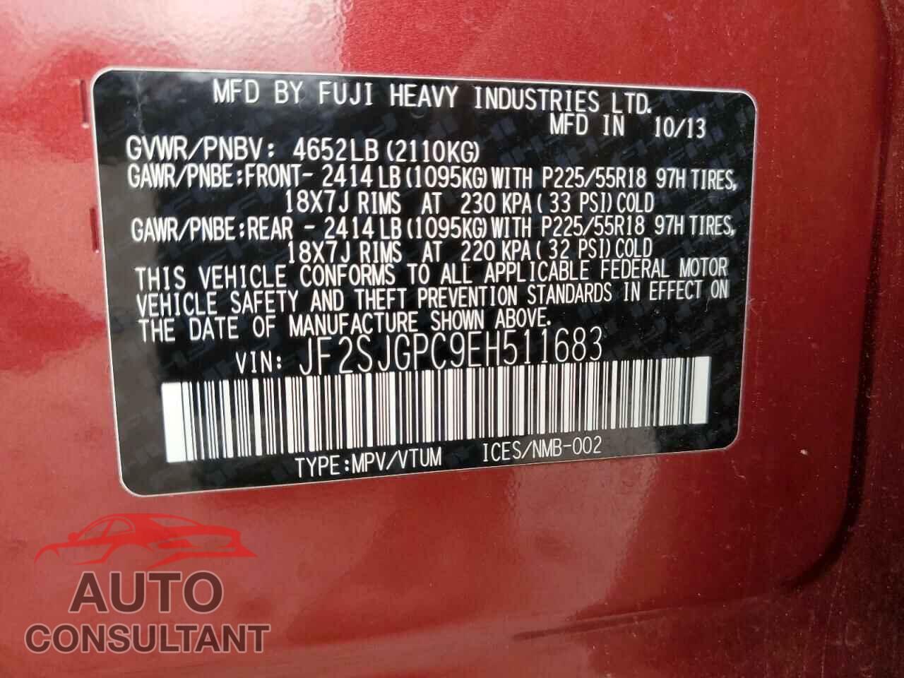 SUBARU FORESTER 2014 - JF2SJGPC9EH511683