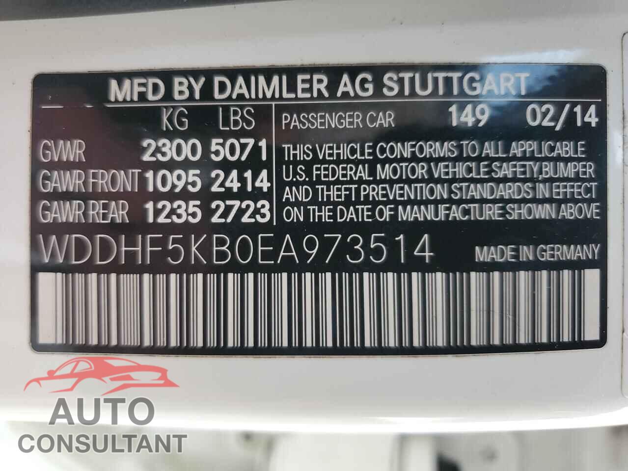 MERCEDES-BENZ E-CLASS 2014 - WDDHF5KB0EA973514