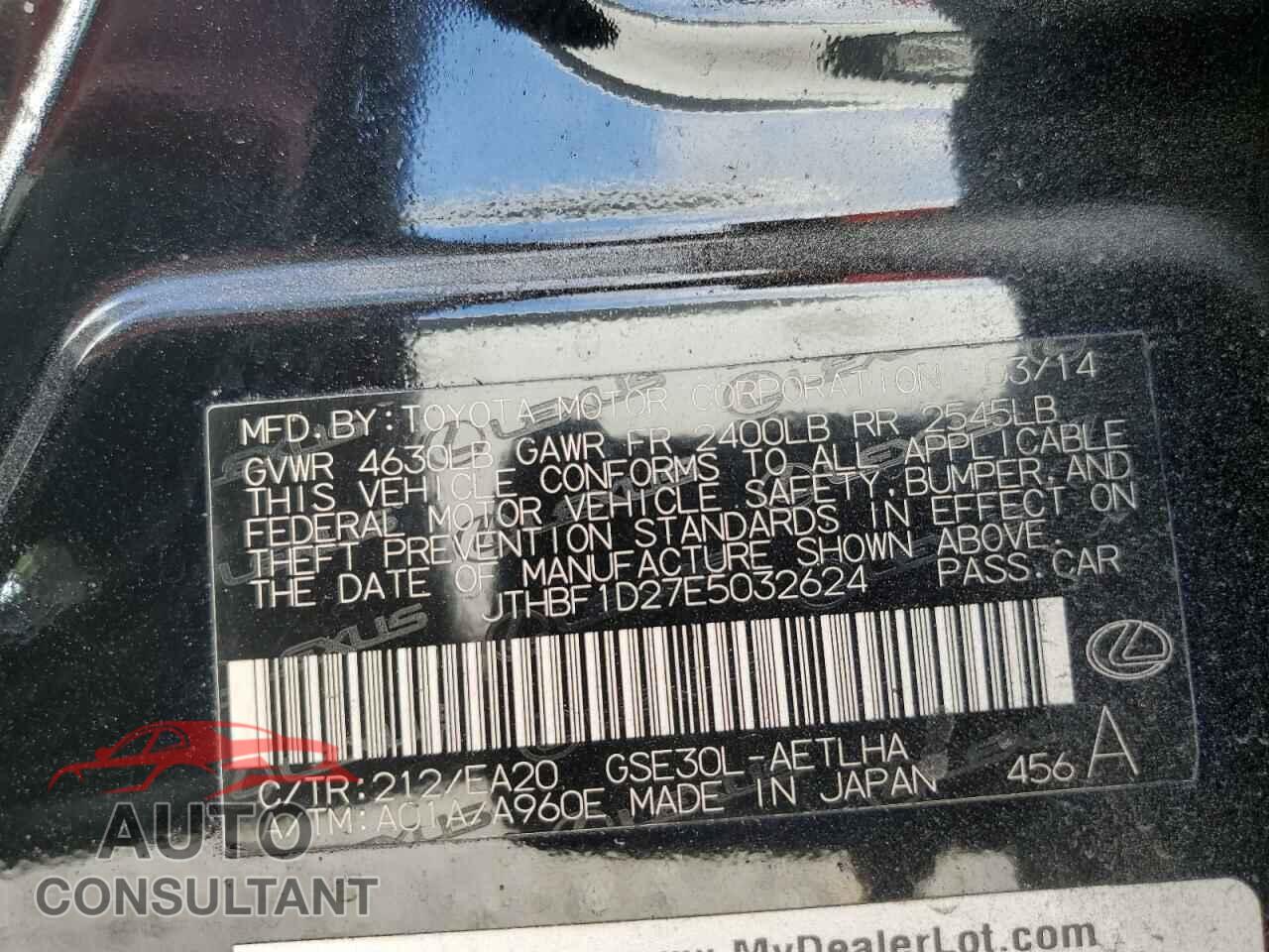 LEXUS IS 2014 - JTHBF1D27E5032624