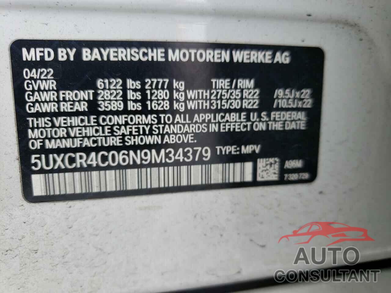 BMW X5 2022 - 5UXCR4C06N9M34379