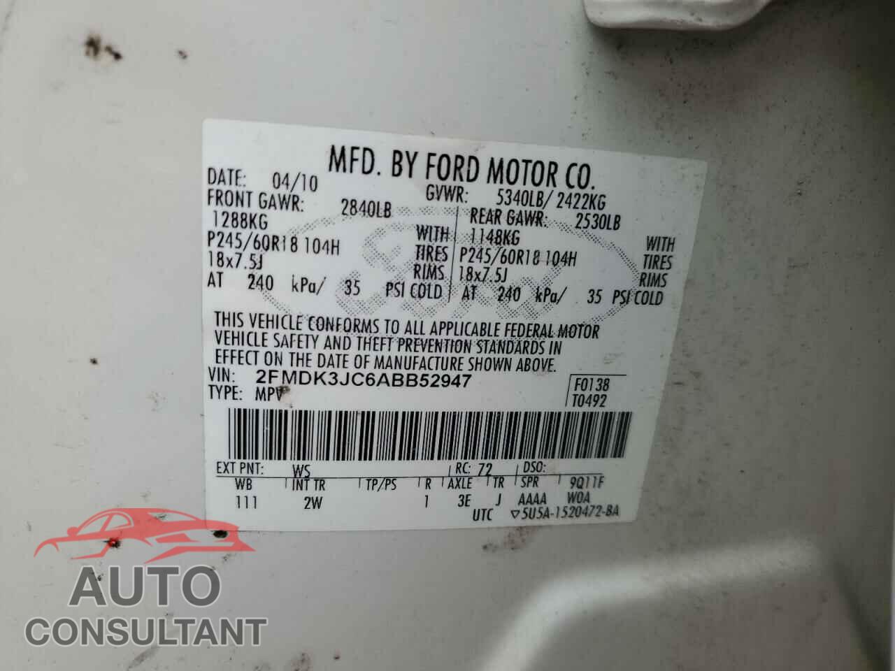 FORD EDGE 2010 - 2FMDK3JC6ABB52947