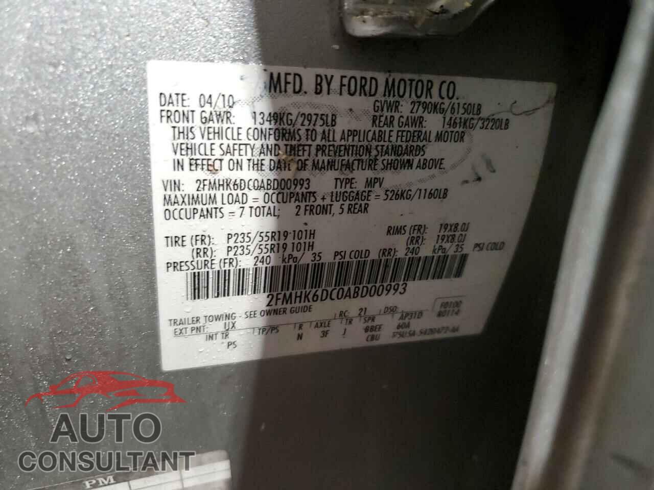 FORD FLEX 2010 - 2FMHK6DC0ABD00993