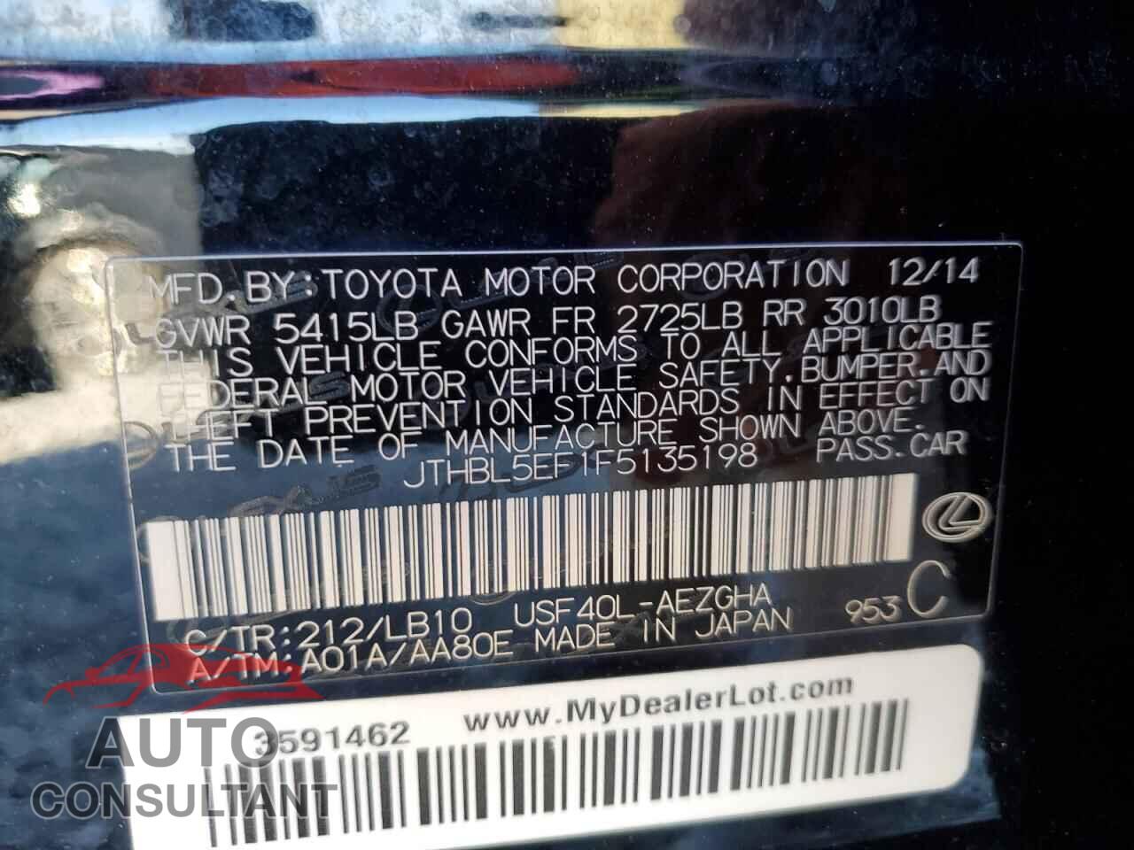 LEXUS LS460 2015 - JTHBL5EF1F5135198
