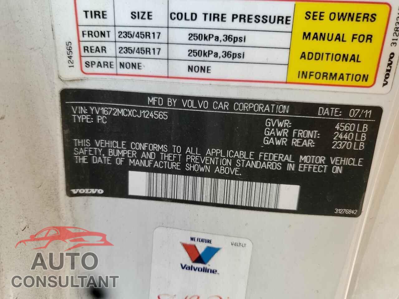 VOLVO C70 2012 - YV1672MCXCJ124565