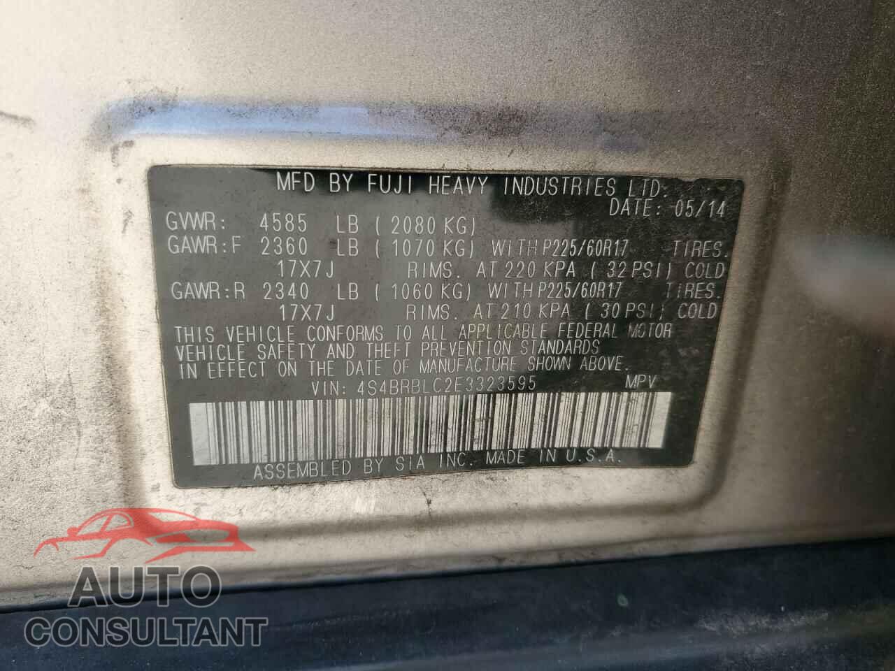 SUBARU OUTBACK 2014 - 4S4BRBLC2E3323595
