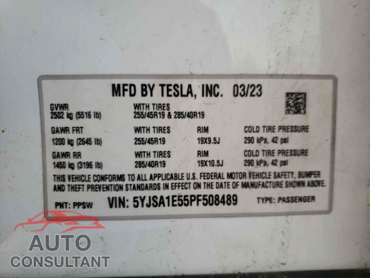 TESLA MODEL S 2023 - 5YJSA1E55PF508489