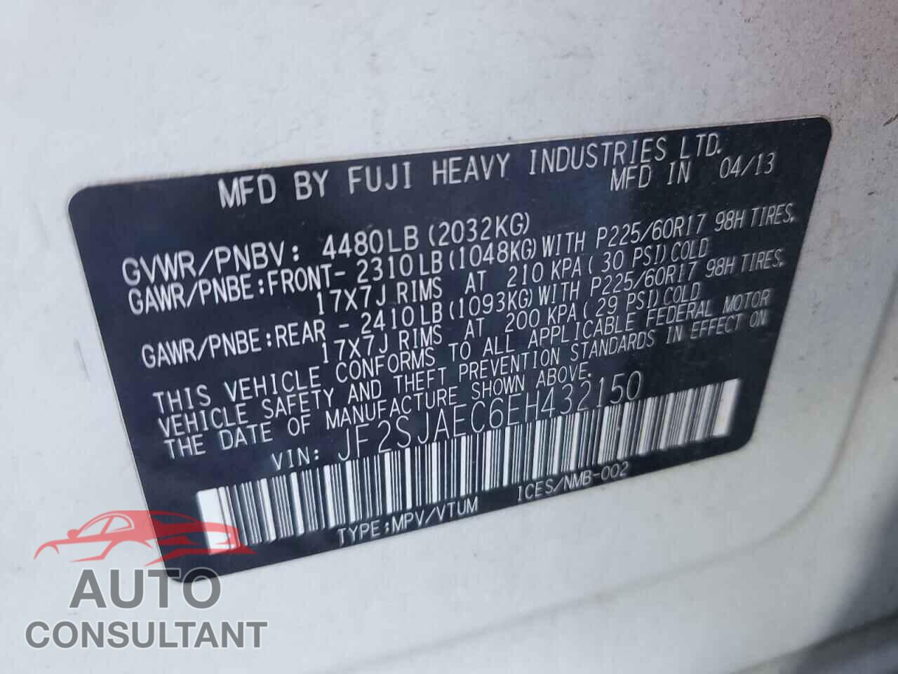SUBARU FORESTER 2014 - JF2SJAEC6EH432150