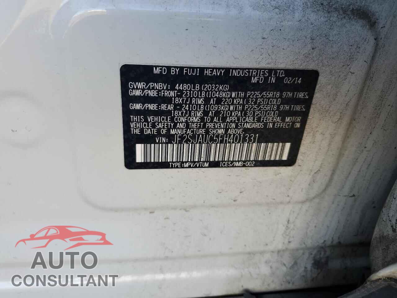SUBARU FORESTER 2015 - JF2SJAUC5FH401331